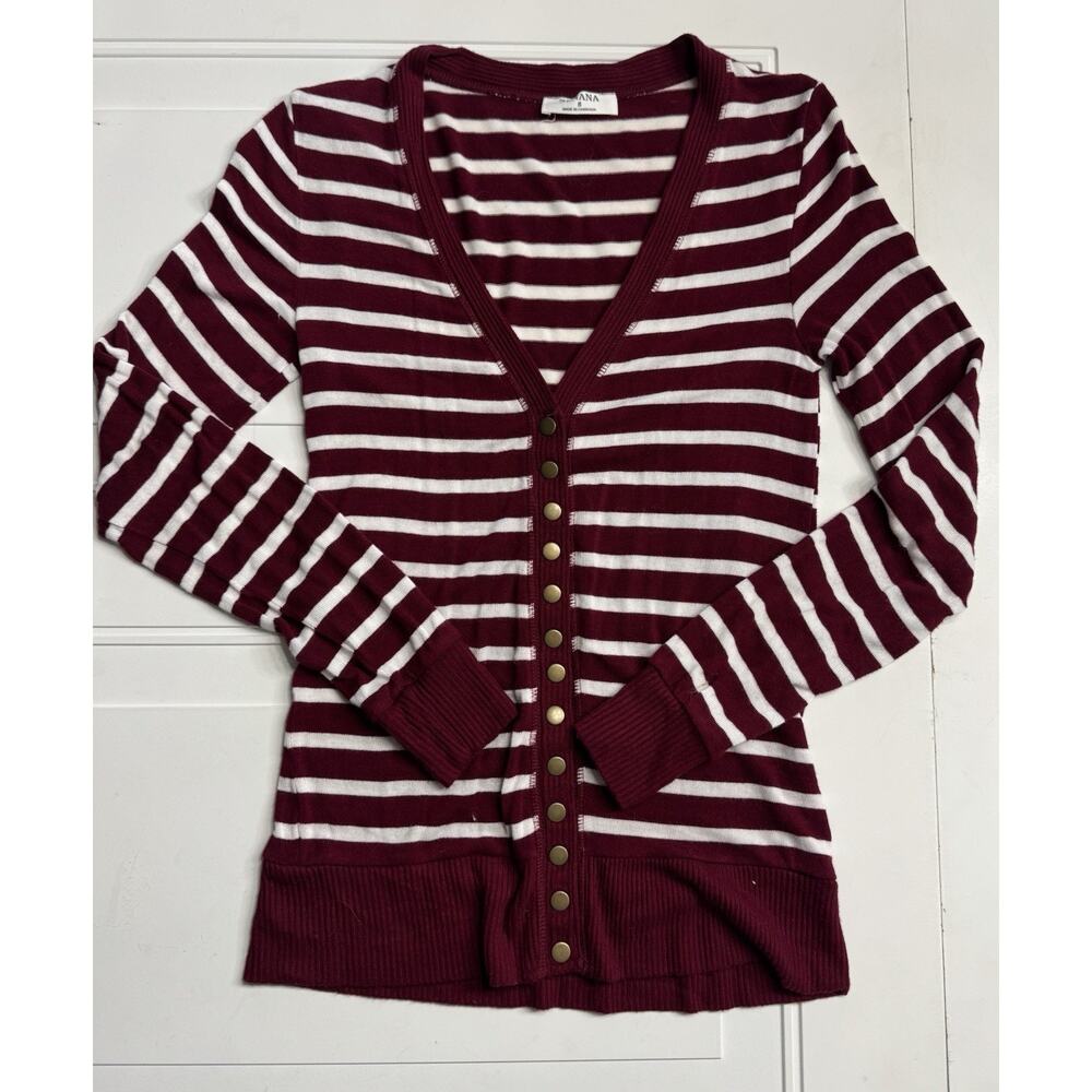 Zenana Women's Size Small Red White Striped Snap Button Long Sleeve Knit Top